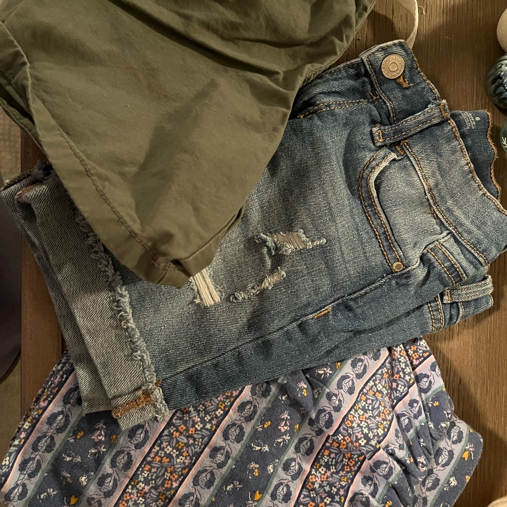 Denim Shorts and Patterned Skirt Set